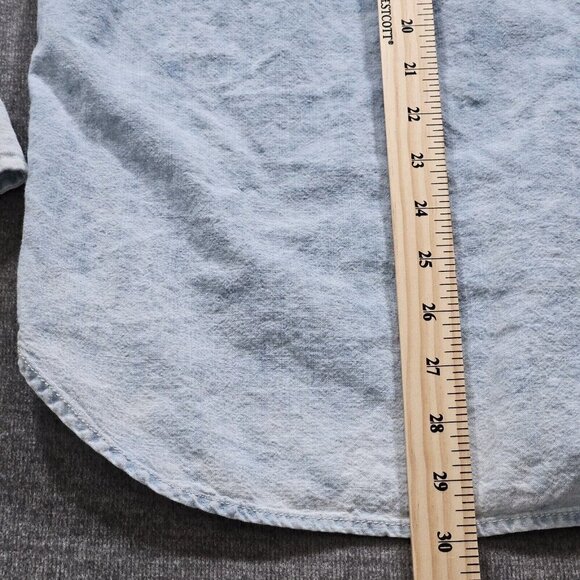 American Eagle Shirt Mens L Blue Collared Button Up LS Denim Faded Hippie Grunge - Picture 8 of 16